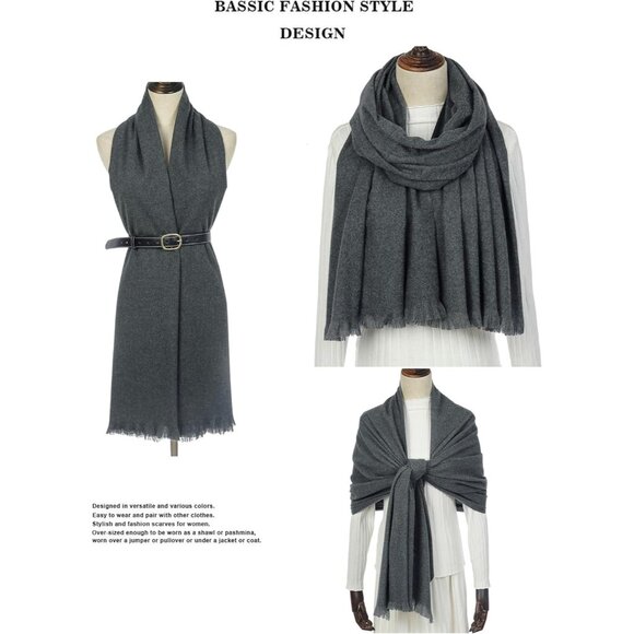 🆕 Women Grey Wedding Evening Dress Pashmina Shawl Winter Foulard Femme Wraps - Picture 5 of 7